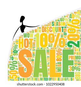 Sale Word Cloud Made of Different Percentages of Discounts. Sales Vector Concept. Collage for Fasion Design