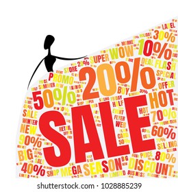 Sale Word Cloud Made of Different Percentages of Discounts. Sales Vector Concept. Collage for Fasion Design