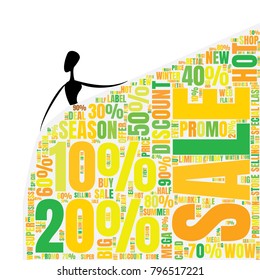 Sale Word Cloud Made of Different Percentages of Discounts. Sales Vector Concept. Collage for Fasion Design