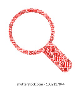 Sale word cloud in magnifying icon, vector file for EPS10