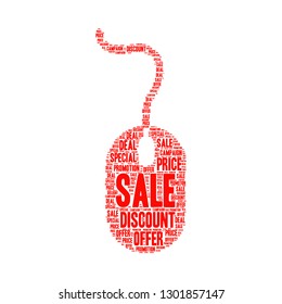 Sale word cloud in mouse shape, vector file for EPS10