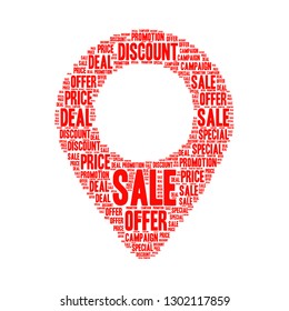 Sale word cloud in pin map icon, vector file for EPS10