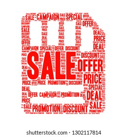 Sale word cloud in SD memory card shape, vector file for EPS10