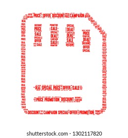 Sale word cloud in SD memory card shape, vector file for EPS10