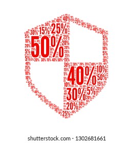Sale word cloud in shield shape, vector file for EPS10