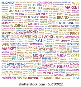 SALE. Word collage on white background. Illustration with different association terms.