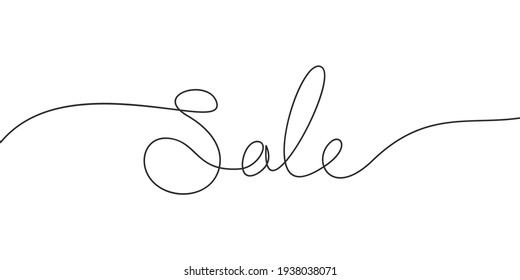 Sale word inscription, continuous one line drawing, Handwritten vector minimalist illustration