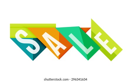 Sale word label banner, letters on geometric shapes. Web button or message for online web site, presentation or application