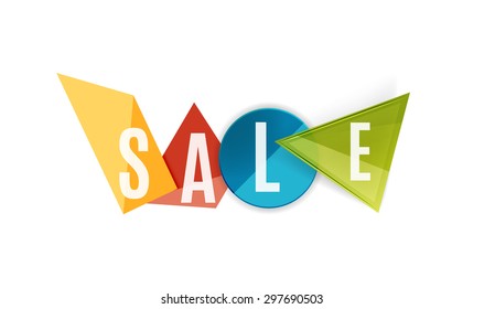Sale word label banner, letters on geometric shapes. Web button or message for online web site, presentation or application