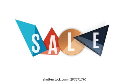 Sale word label banner, letters on geometric shapes. Web button or message for online web site, presentation or application