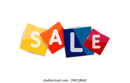 Sale word label banner, letters on geometric shapes. Web button or message for online web site, presentation or application