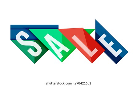 Sale word label banner, letters on geometric shapes. Web button or message for online web site, presentation or application