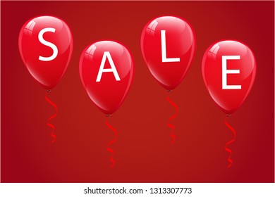 Sale word on red balloons on red background