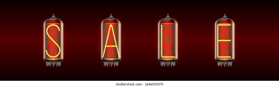 SALE word on retro-styled nixie tube indicator lamps