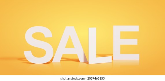 Sale word paper cutout isolated on orange background, 3d rendering