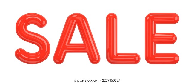 Sale. Word SALE from red 3d letters in glossy cartoon style isolated on white background. Banner, design element, promotion design, sale season, holiday sale. 3D Vector illustration