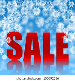 Sale word in red on a blue background with white snowflakes.seasonal christmas sale.vector