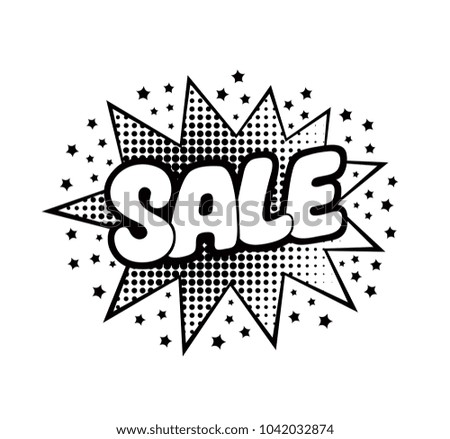 Sale, word in speech bubble patch badge. Comic book style vector sticker, pin, patch in cartoon 80s-90s comic style