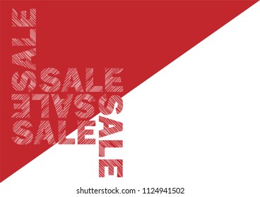 Sale Word with vertical stripes texture pattern random lines on red and white background. Design for promotion. Vector illustration

