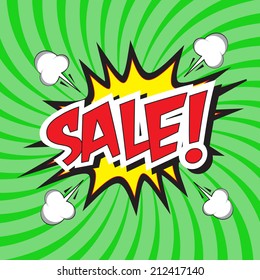 Sale! wording in comic bubble speech in pop art style