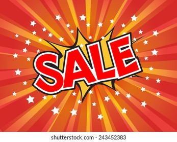 Sale, wording in comic speech bubble on burst background, EPS10 Vector Illustration