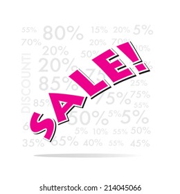 SALE! wording on percetage discount in pop art style, vector format