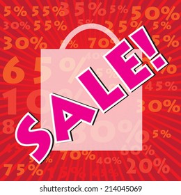 SALE! wording on percetage discount in pop art style, vector format