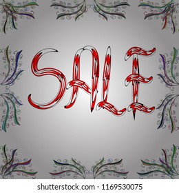 Sale words cloud, business concept background. Lettering. Seamless pattern. Illustration in white, red and green colors.