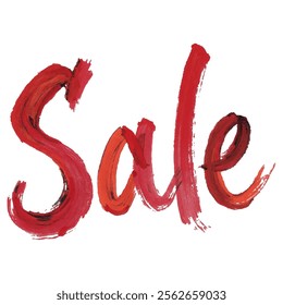 "Sale" written with bold, red brushstrokes, creating a dynamic and eye-catching design. This hand-painted style is perfect for promotional materials, banners, and advertising.