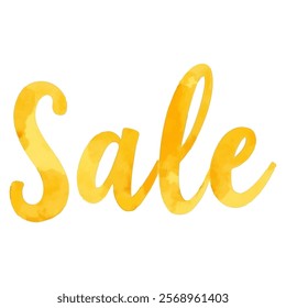 "Sale" written in a sunny yellow watercolor style. This simple and eye-catching design is perfect for promotional materials, banners, and online sales graphics.