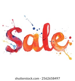 "Sale" written in  watercolor style with splatters and drips. This eye-catching design is perfect for promotional materials, banners, online sales, and other marketing campaign