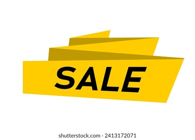 Sale - yellow folded paper ribbon banner with black label. E-shop or retail discounts promotion. Solid vector illustration.