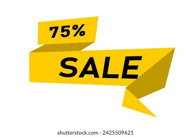 Sale - yellow folded paper ribbon banner with black label. E-shop or retail discounts promotion. Solid vector illustration.