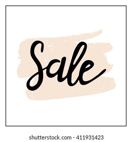 Sale,hand lettering. Abstract brush stroke with rough edges on the background. Ink illustration. Modern brush calligraphy. Hand drawn lettering background.