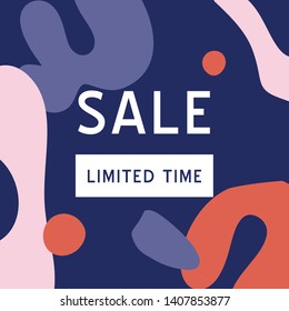 SaleLimited Time banner template for social media. Feminine abstract background. Fluid moder style.