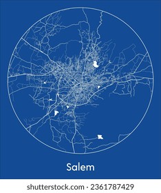 Salem India Asia City Map blue print round Circle vector illustration