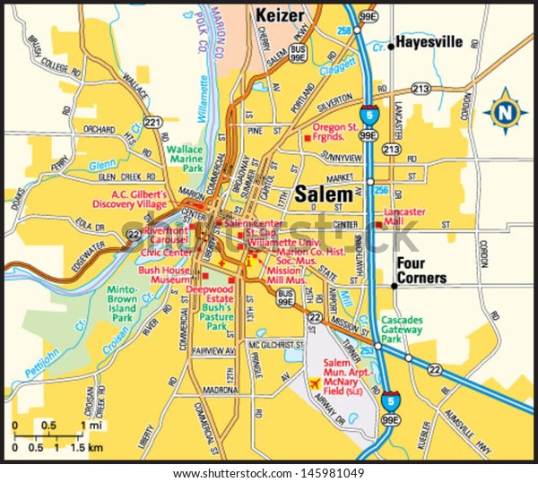Map Of Salem Oregon Salem Oregon Area Map Stock Vector (Royalty Free) 145981049