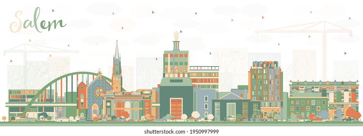 Salem Oregon City Skyline with Color Buildings. Vector Illustration. Salem USA Cityscape with Landmarks. Business Travel and Tourism Concept with Modern Architecture.