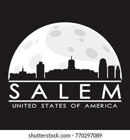 Salem Oregon Full Moon Night Skyline Silhouette Design City Vector Art Background.