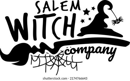 Salem Witz Company Illustration, Rotzunge Broom Vektor, Rotzhut Eps, Spooky, Halloween-Shirt