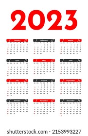 Salendar for 2023 isolated on a white background. Sunday to Monday, business template. Vector illustration