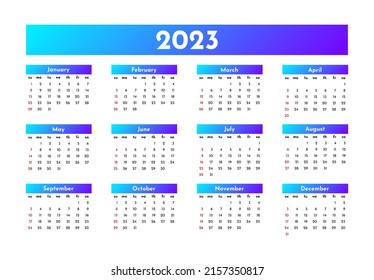Salendar for 2023 isolated on a white background. Sunday to Monday, business template. Vector illustration