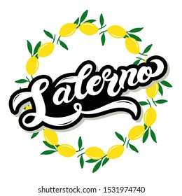 Salerno. The name of Italian town on the Amalfi coast. Hand drawn lettering. Vector illustration. Best for souvenir products.