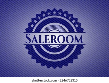 Emblema Saleroom con textura de denim. Ilustración vectorial. Detallado. 