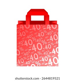 Vendas - Uma sacola de compras 3D com um fundo percentual de -40%