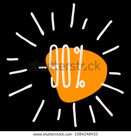 Sales advertisement vector in grunge style.  90% off. 90 percent discount. Handwritten typeset for special offer flyers, banners, price tags. 