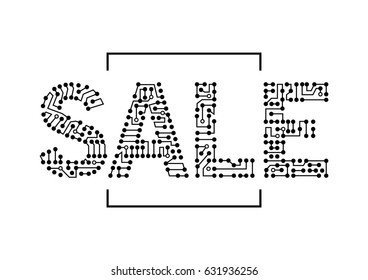 Sales advertising template design made of lines and dots in futuristic stile. Technical illustration made for banner/poster//web. Black and white. Vector abstract image