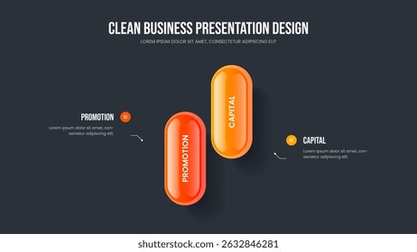 Sales Analysis 2 Step Diagram Slide Template. Consulting Overview Two Option Infographic Frame Design. Service Briefing Presentation Layout Vector Illustration.