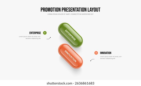 Sales Analysis Slide Template Vector Illustration. Market Overview Two Element Infographic Slideshow Layout. Business Proposal 2 Option Diagram Presentation Design.