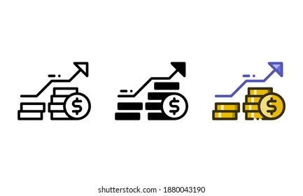 Sales analytics icon. With outline, glyph, and filled outline styles
